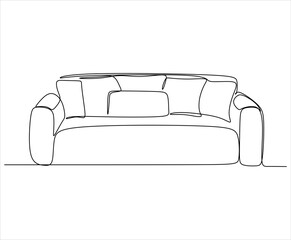 Сontinuous single line single line sofa with floor lamp lampshade, hand drawn silhouette painting. Line art. scribble.