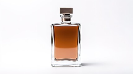 Alcohol flask made of glass, portable container for carrying liquor, isolated on a white background