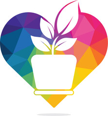 Flower pot and plant logo. Garden love vector logo design.