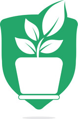 Flower pot and plant logo. Garden vector logo design.