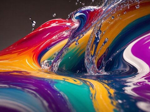 vibrant liquid ballet: the dynamic swirls and splashes of colorful paint frozen in hyperreal perfection, capturing the essence of a transient and stunning artistic performance
