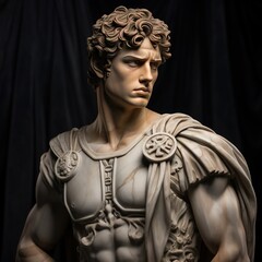 Abstract ancient roman, greek stoic person with a muscular body, marble sculpture, bust, statue. Modern stoicism.