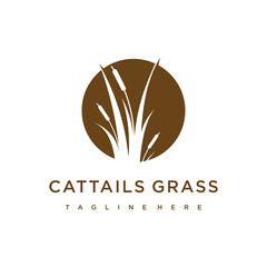 Cattails grass logo design template vector illustration with creative idea