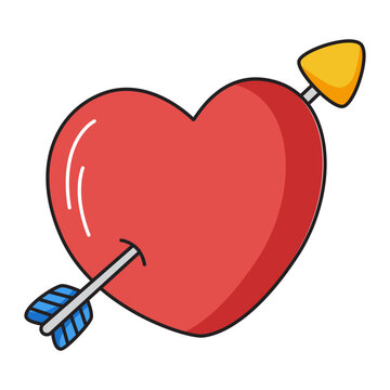 Cartoon heart with arrow icon.