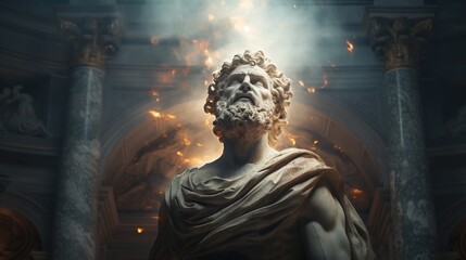 Obraz premium Abstract ancient roman, greek stoic person with a muscular body, marble sculpture, bust, statue. Modern stoicism.