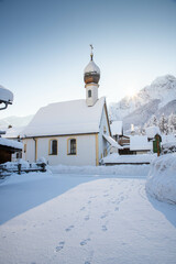 wintertime in small german village covered with snow Garmish-Partenkirchen