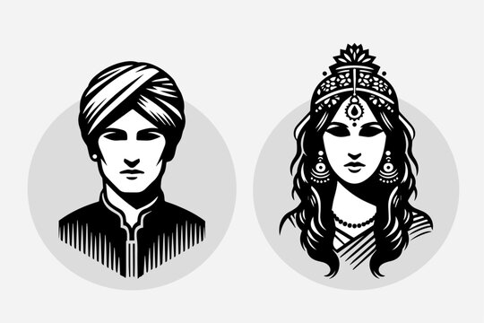 Vector illustrations representing silhouettes of male and female faces or icons used as avatars or profiles for unnamed or anonymous individuals. The illustration shows portraits of a man and a woman.