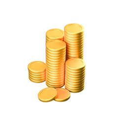 Stack of golden coins Isolated background.  3d render illustration, png