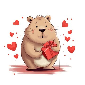 recommend clip art: Cute Bear in love with red present box and hearts around. Valentines day postcard design