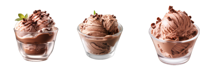 Set of miniature ice cream bowls isolated on transparent background