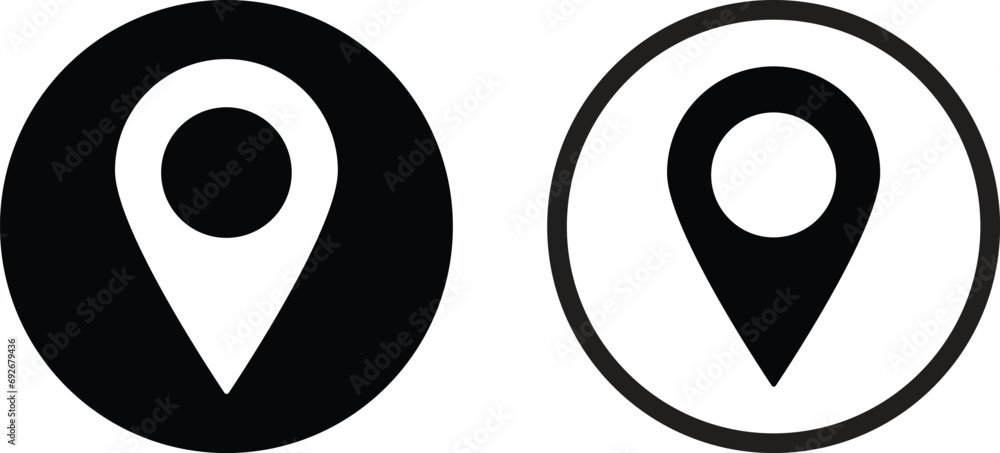 Aufkleber map pointer icon set in two styles . location pin icon . gps location icon vector