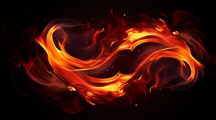 An abstract fire frame with swirling red, orange, and yellow flames against a solid black background, creating a visually captivating and dynamic composition. - Powered by Adobe