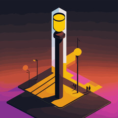 2d vector illustration colorful  street lamp with surrealist abstract art