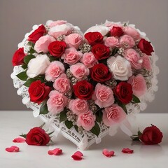 bouquet of red roses, Valentine's roses, heart of roses