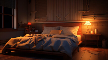 3d rendering of vintage bedroom with light rays