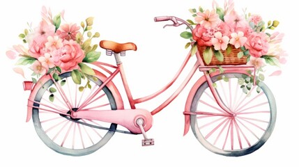 Fototapeta na wymiar Watercolor vintage bicycle with flowers. Hand painted illustration isolated on white background Generative AI