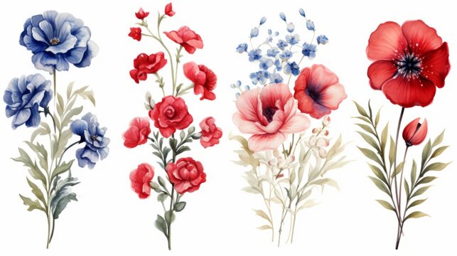 Beautiful vector image with nice watercolor hand drawn poppies Generative AI