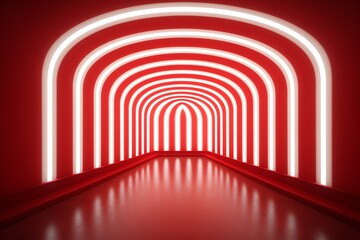 a red tunnel with white lights