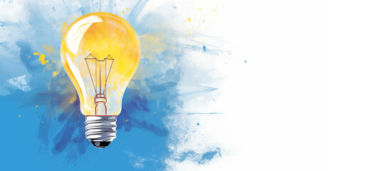 Artistic Representation of a Glowing Lightbulb Against a Watercolor Background
