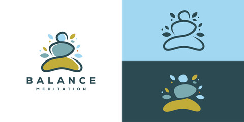 Stacked Stone Rock Balancing Logo Design Spa and Wellness. Balance Meditation Logo Design Inspiration Template.