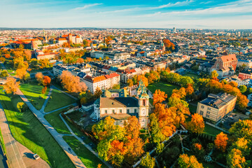 Wawel castle famous landmark in Krakow Poland. Picturesque landscape on coast river Wisla. Historic center city with ancient architecture.