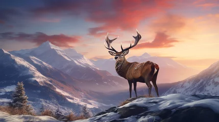 Schilderijen op glas a deer standing on a mountain © alena