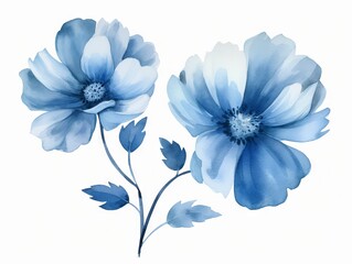 Blue flowers. Watercolor illustration. Isolated on white background. Generative AI