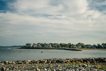 Scituate Harbor overlooks a breakwater in Massachusetts - oct, 2022
