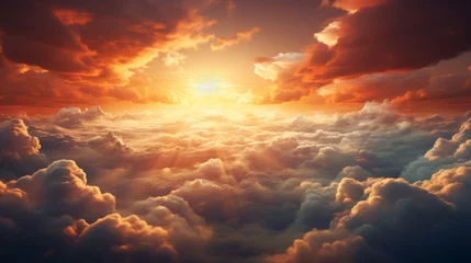 Fotobehang Beautiful sunset sky above clouds with dramatic light.  © DB Media