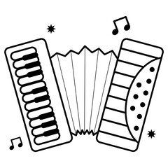 Accordion icon. Accordion with musical note decoration - obrazy, fototapety, plakaty