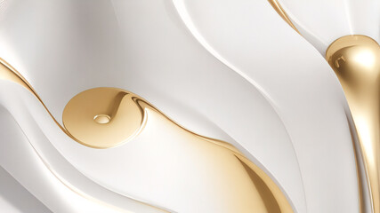 Moderner, minimalistischer und sauberer Weißgold-Hintergrund mit realistischer Linienwellen-geometrischer Kreisform, abstrakte Weiß- und Goldfarben mit Linienmuster-Textur-Geschäftshintergrund - obrazy, fototapety, plakaty