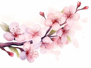 Watercolor cherry blossom branch isolated on white background. Hand drawn vector illustration. Generative AI