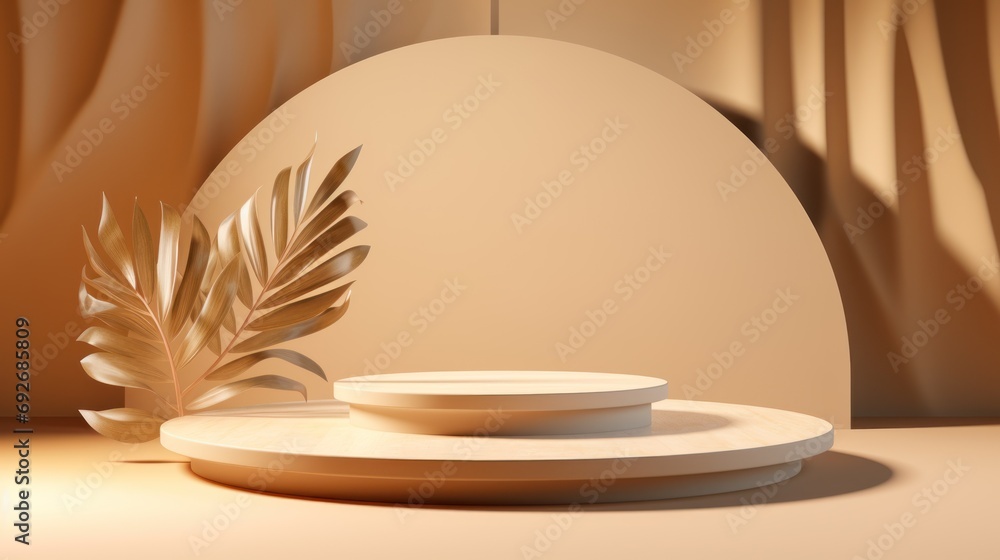 Aufkleber 3d background product display stand scene with leaf geometric platform