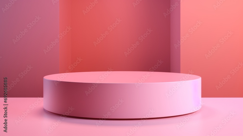 Poster 3d realistic pastel pink pink pedestal with overlapping triangle background. elegant geometric patte