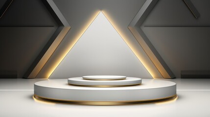 golden gray pedestal with overlapping triangle background.