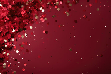 Obraz premium New Year's red confetti on a burgundy background
