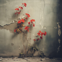 red flowers on old wall