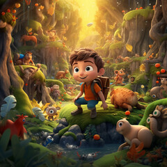 cute and fun cartoon boy background portrait illustration, cute