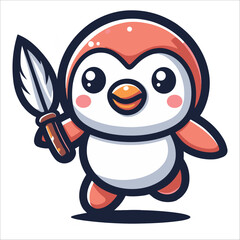 penguin with cream ,cute mascot logo design vector , penguin cute logo design 