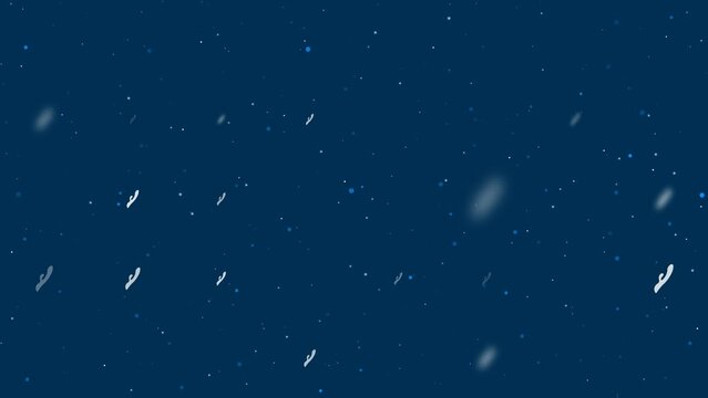 Template animation of evenly spaced sex toy symbols of different sizes and opacity. Animation of transparency and size. Seamless looped 4k animation on dark blue background with stars