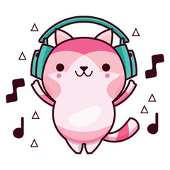 Vector of a cute cat listening to music