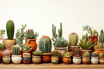 Foto op Plexiglas Cactus in pot collection of cacti with blank space to write congratulations or message