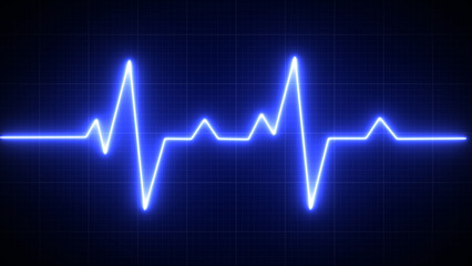Emergency ekg monitoring. Blue glowing neon heart pulse. Heartbeat. Electrocardiogram	