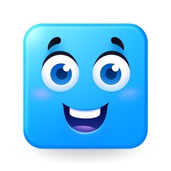a blue square with a smiling face