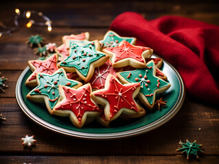 A Plate of Red White and Green Christmas Sugar Cookies
