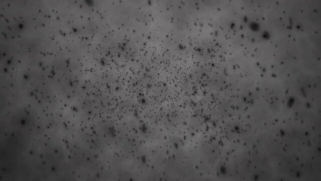 Ash flies on a gray scary background