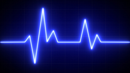 Emergency ekg monitoring. Blue glowing neon heart pulse. Heartbeat. Electrocardiogram	