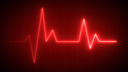 ekg icon. Red glowing neon heart pulse. Heartbeat. Electrocardiogram	