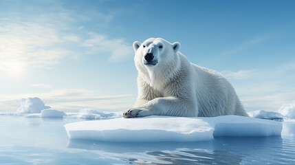 Polar bear on an iceberg. Winter landscape.