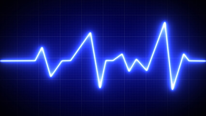 Emergency ekg monitoring. Blue glowing neon heart pulse. Heartbeat. Electrocardiogram	
